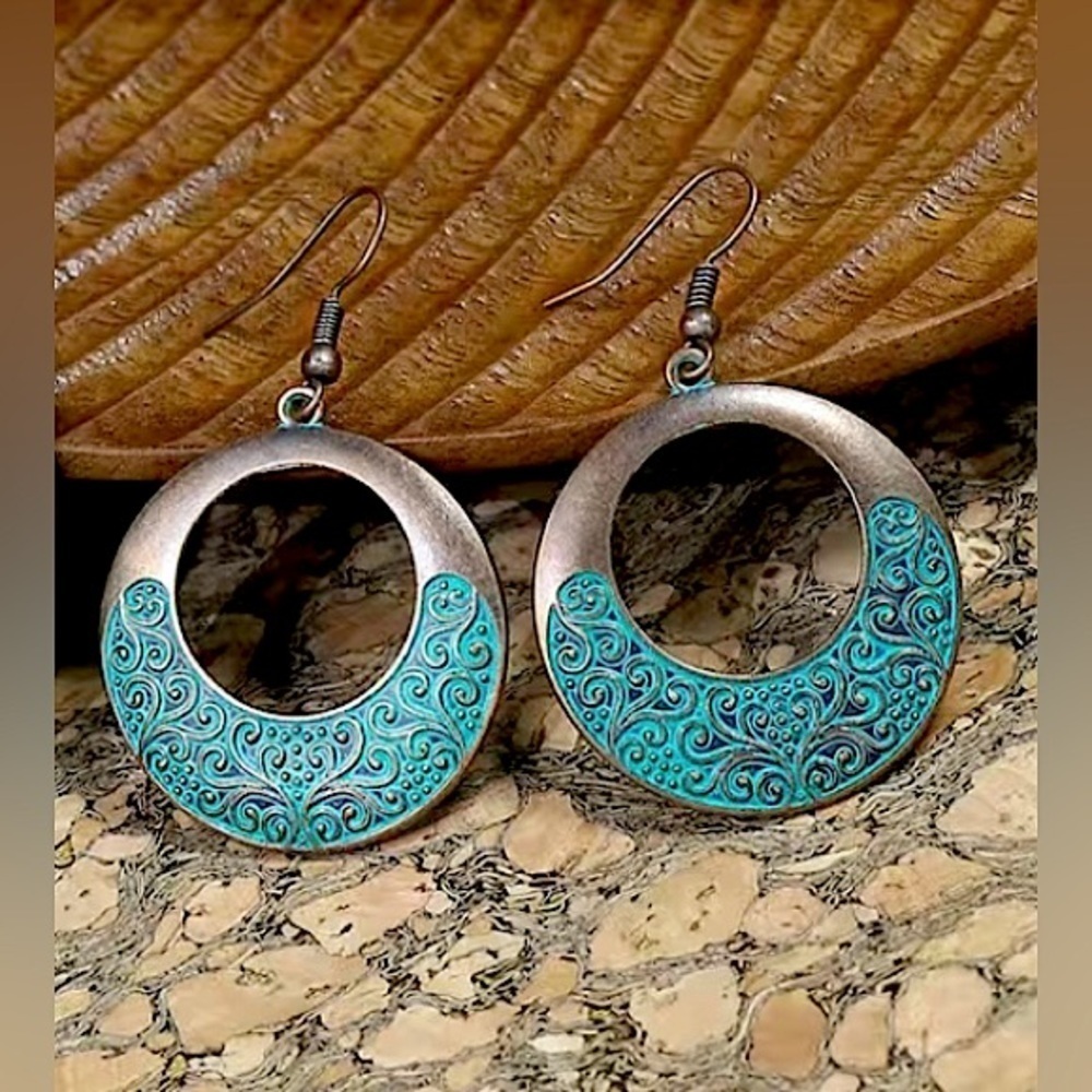 Boho Copper Tone Patina Earrings
